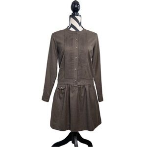 J. Crew Olive Brown Long Sleeve Pleated Front Dress
